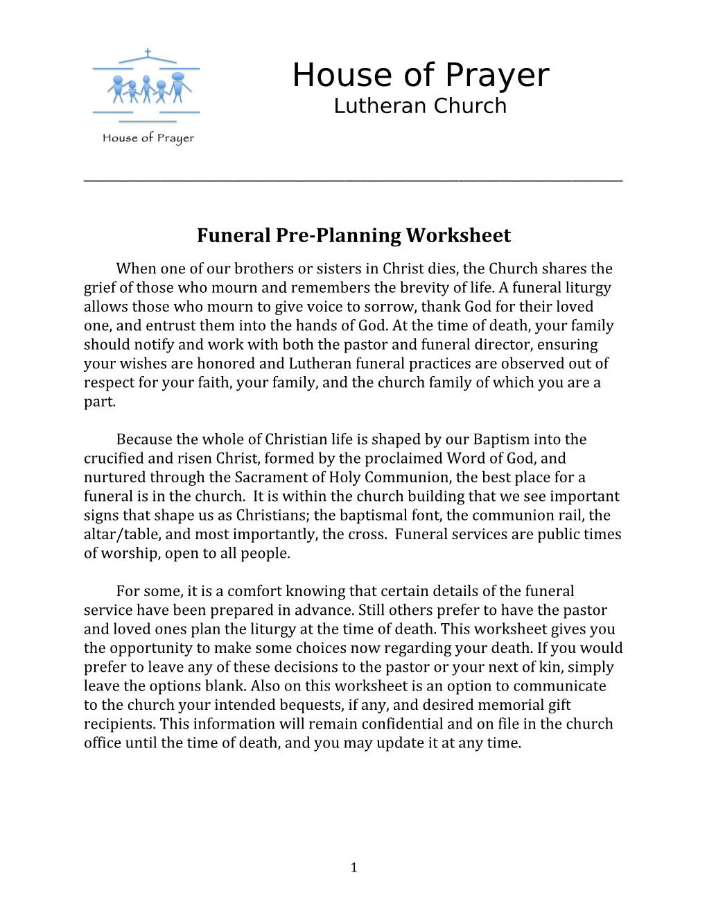 Funeral Pre-Planning Worksheet