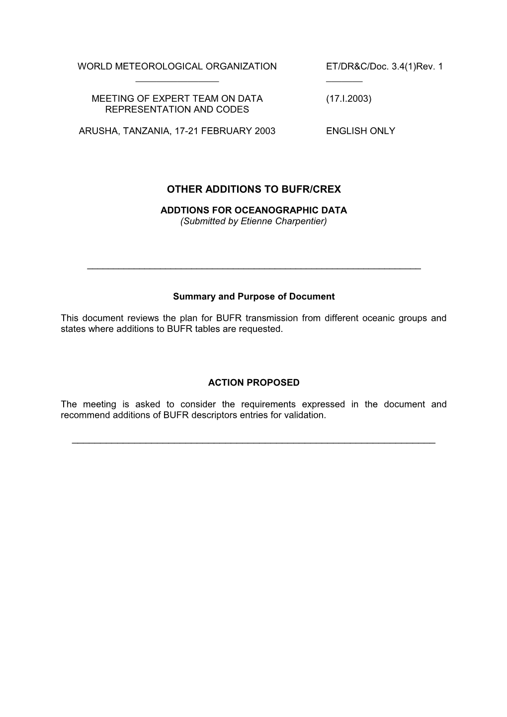 BUFR Modifications Required by the Data Buoy Co-Operation Panel (DBCP)