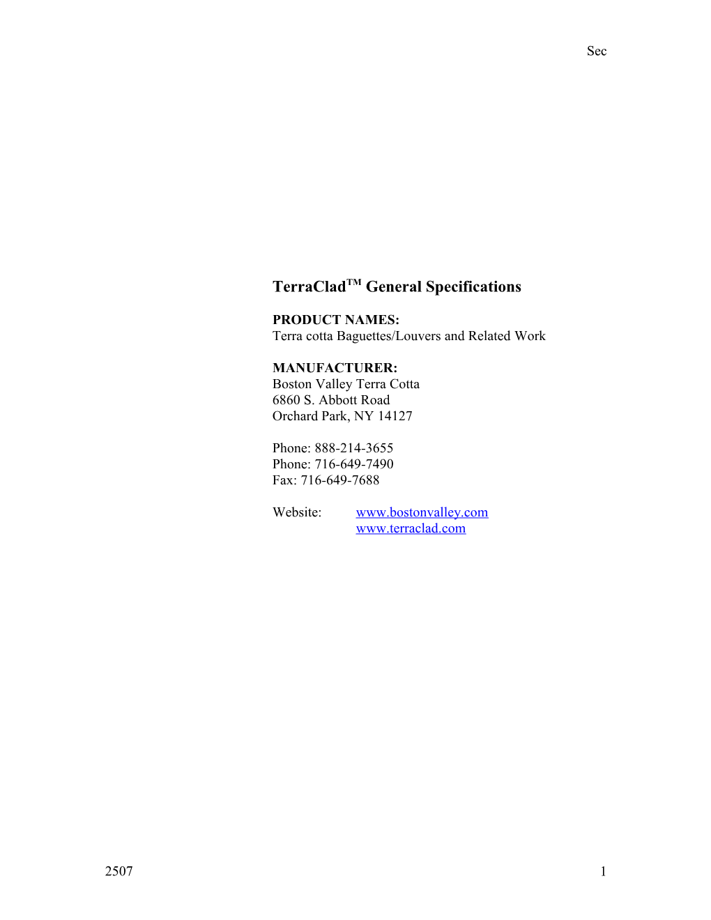 Terracladtm General Specifications