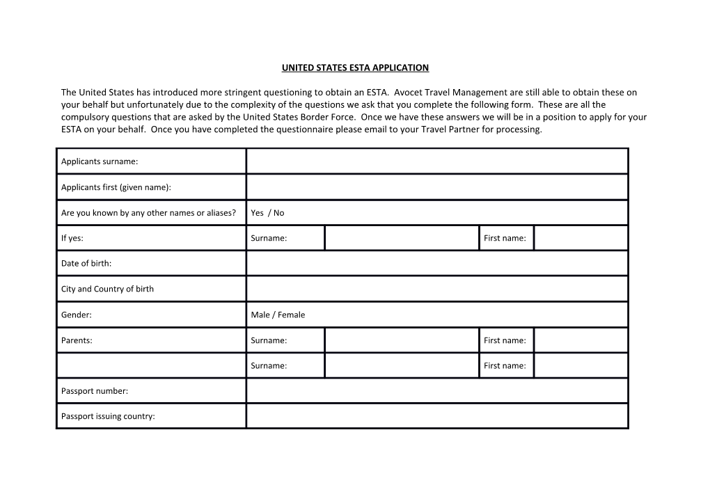 United States Esta Application