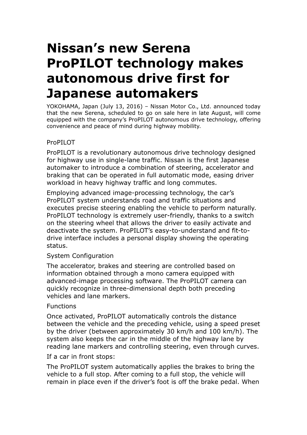 Nissan S New Serena Propilot Technology Makes Autonomous Drive First for Japanese Automakers