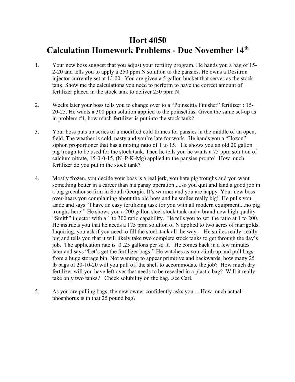 Calculation Homework Problems - Due November 14Th