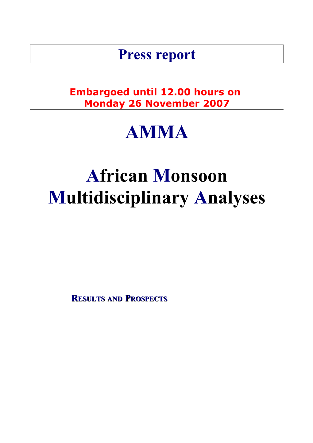 African Monsoon Multidisciplinary Analyses