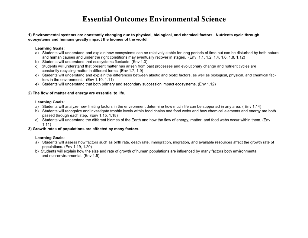 Essential Outcomes Environmental Science