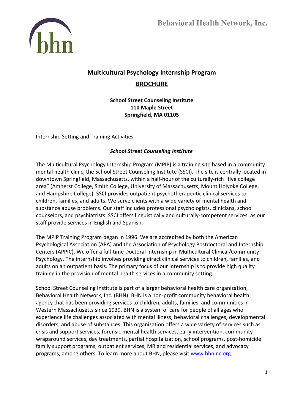 Multicultural Psychology Internship Program
