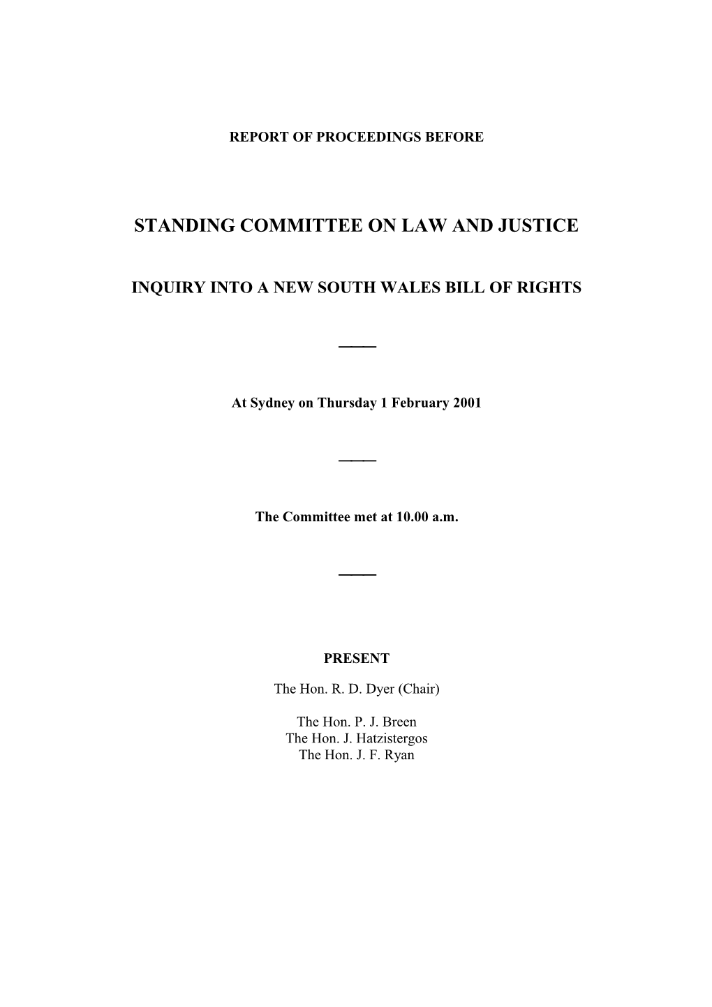 Inquiry Into a New South Wales Bill of Rights