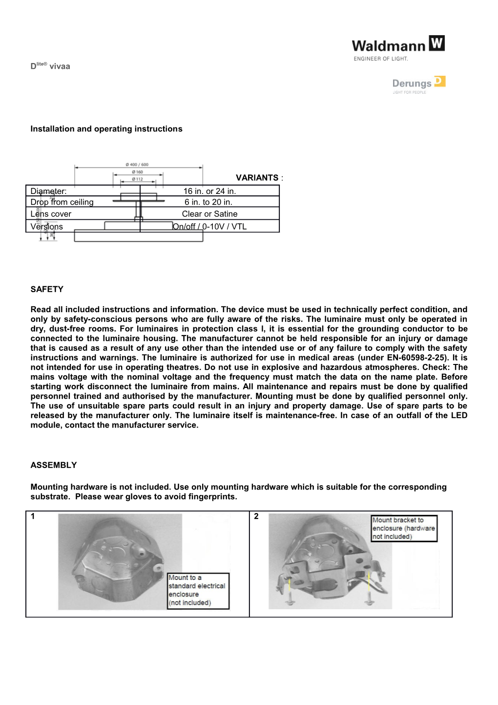 Installation and Operating Instruction S