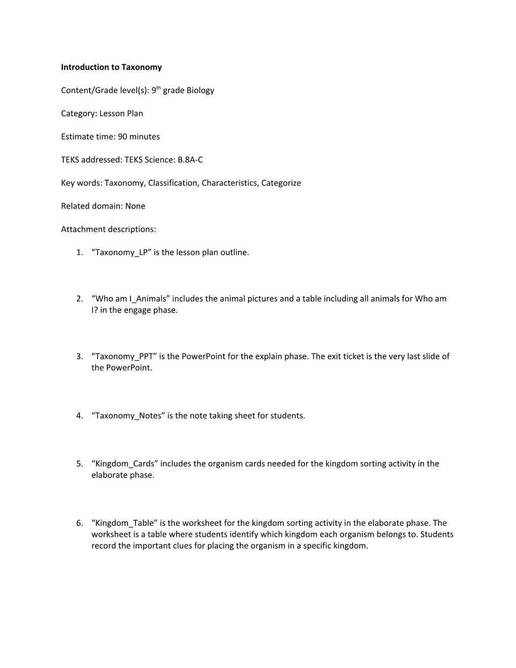 Introduction to Taxonomy