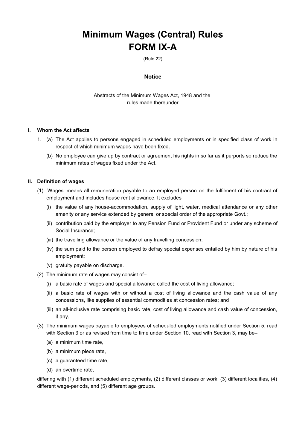 Minimum Wages (Central) Rules