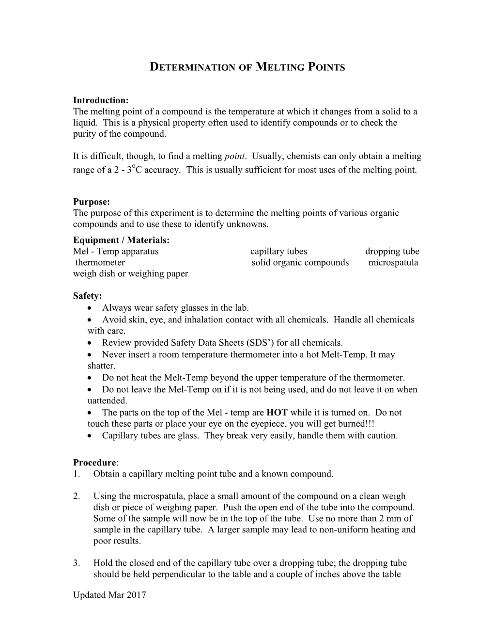 Determination of Melting Points