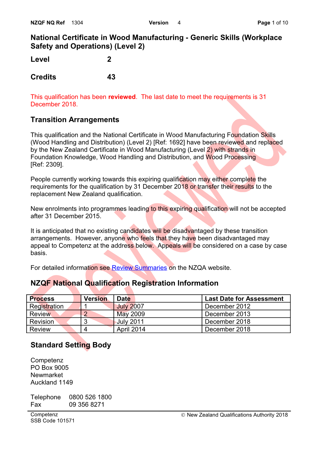 1304 National Certificate in Wood Manufacturing - Generic Skills (Workplace Safety And