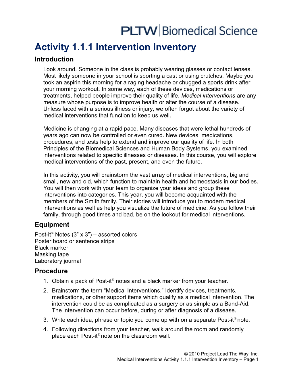 Activity 1.1.1 Intervention Inventory