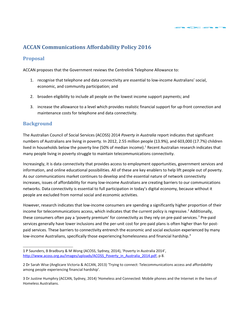 ACCAN Communications Affordability Policy 2016
