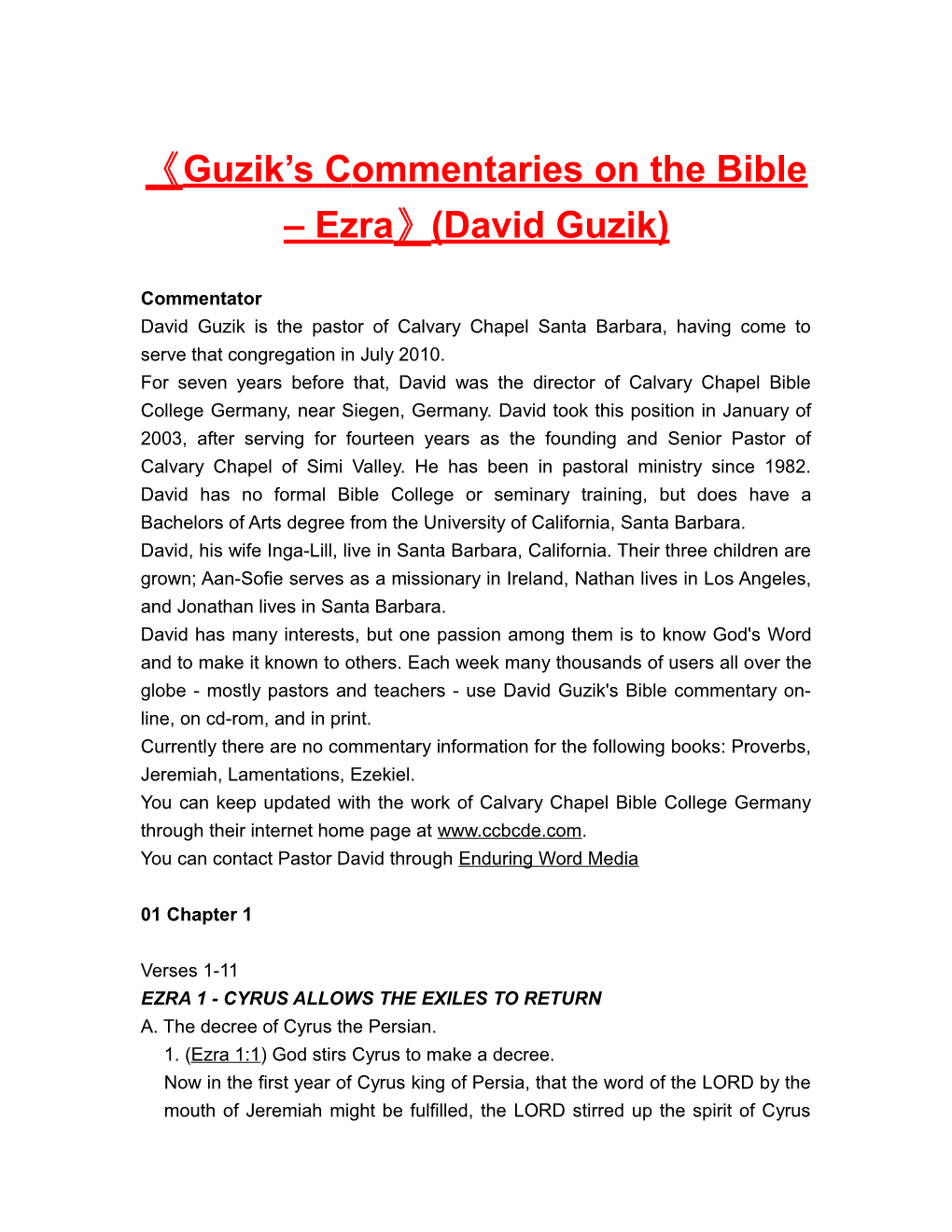 Guzik Scommentarieson the Bible Ezra (David Guzik)