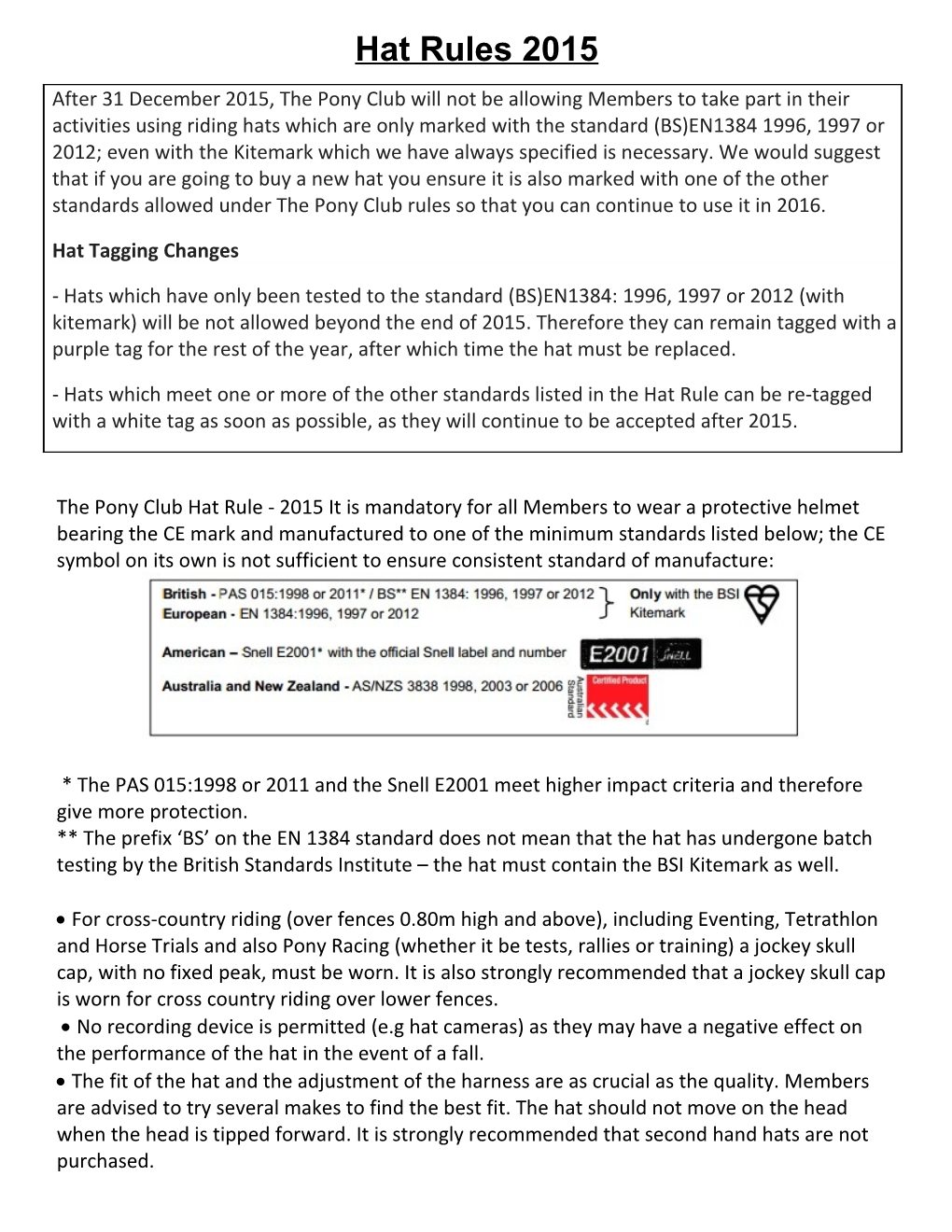 * the PAS 015:1998 Or 2011 and the Snell E2001 Meet Higher Impact Criteria and Therefore