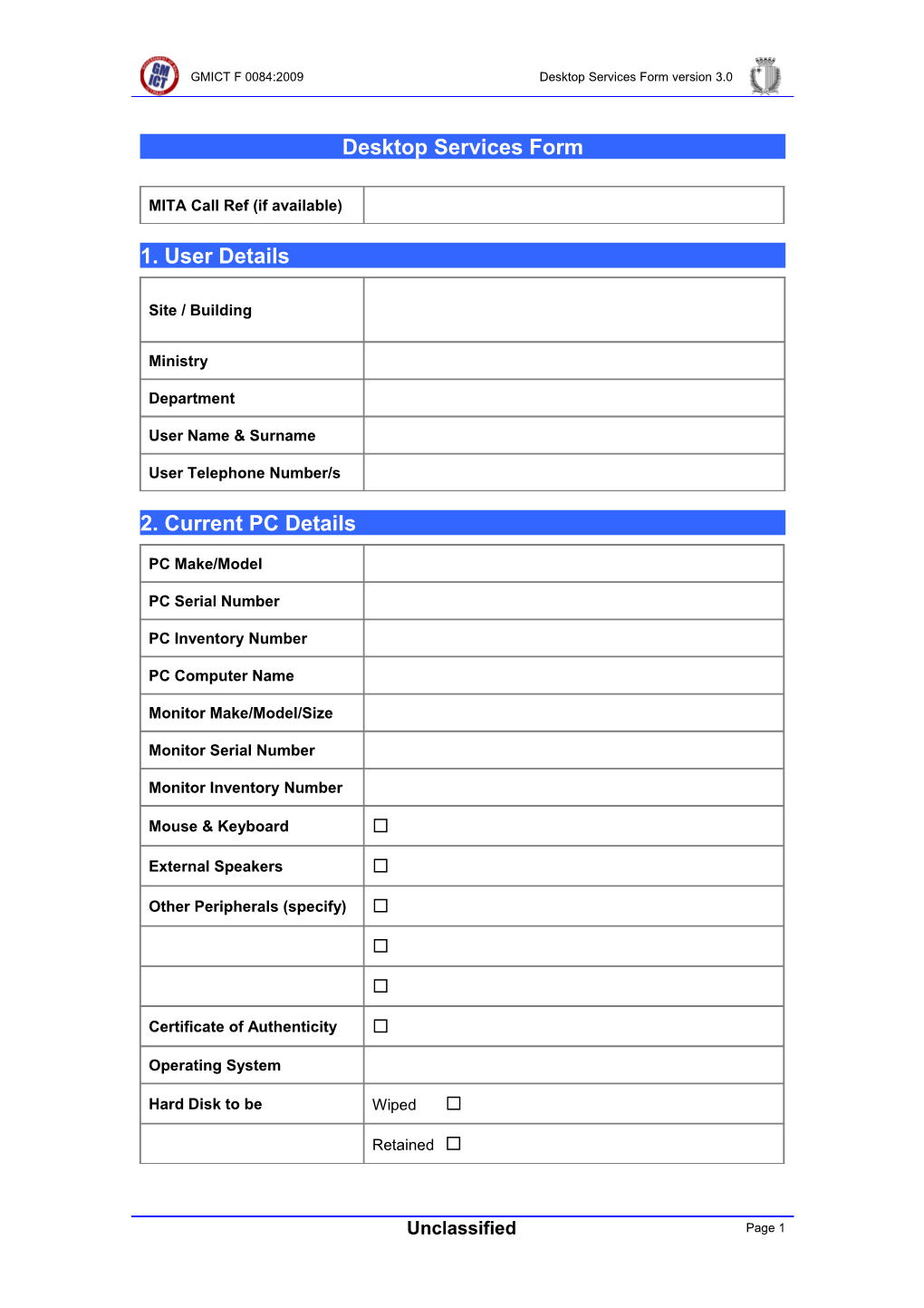 Desktop Services Form