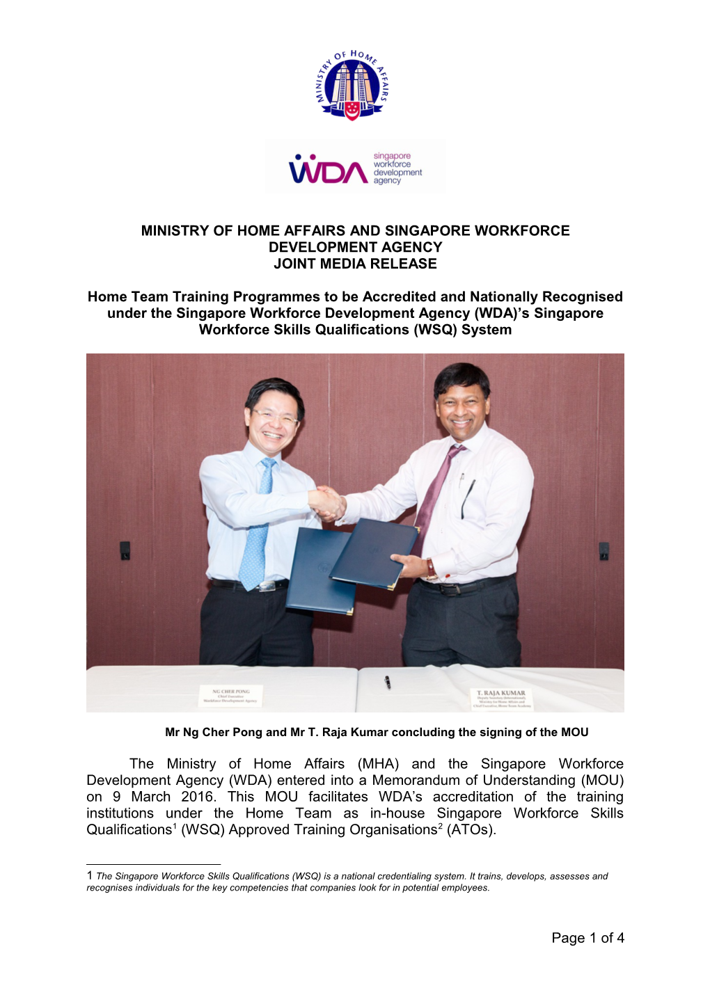 Ministry of Home Affairs and Singapore Workforce Development Agency