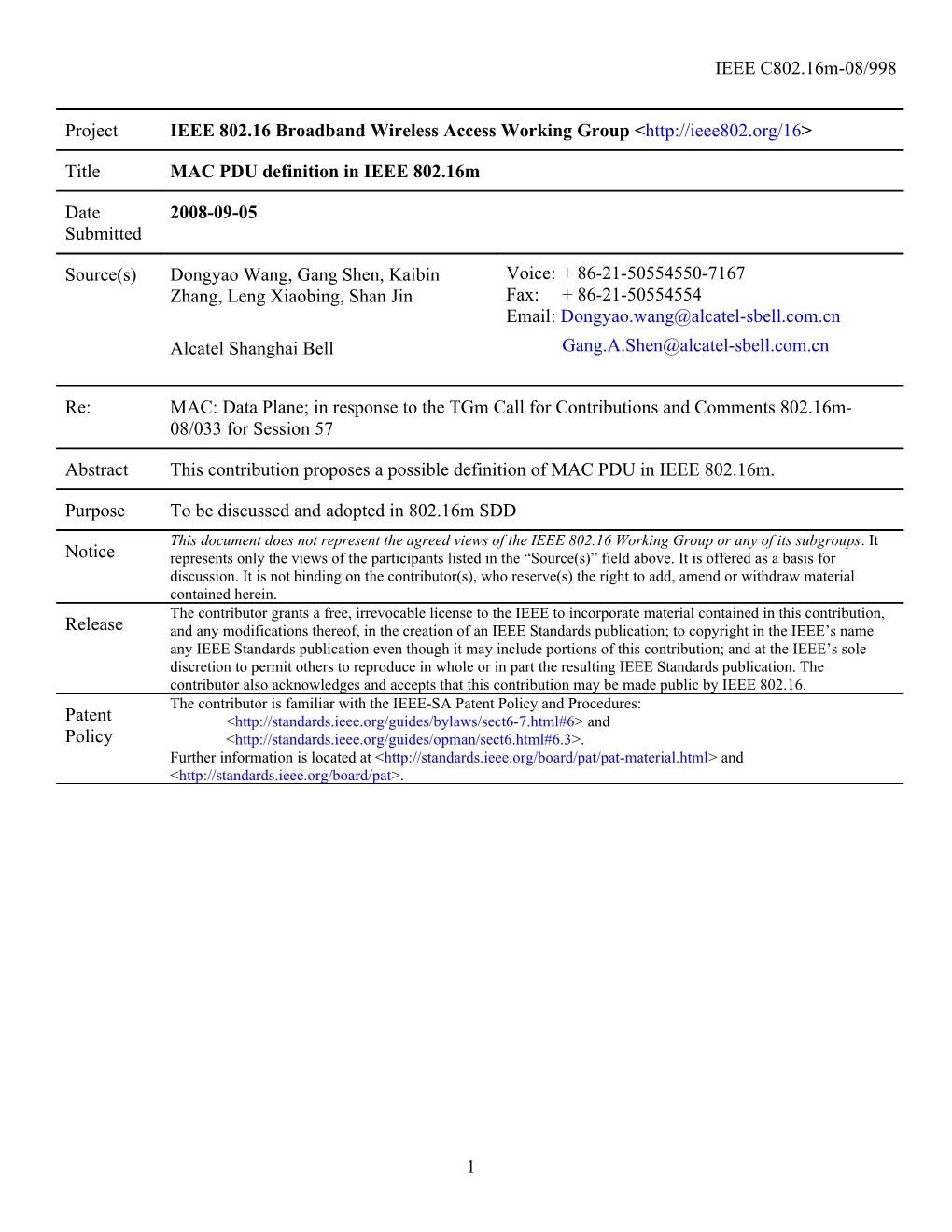 MAC PDU Definition in IEEE 802.16M