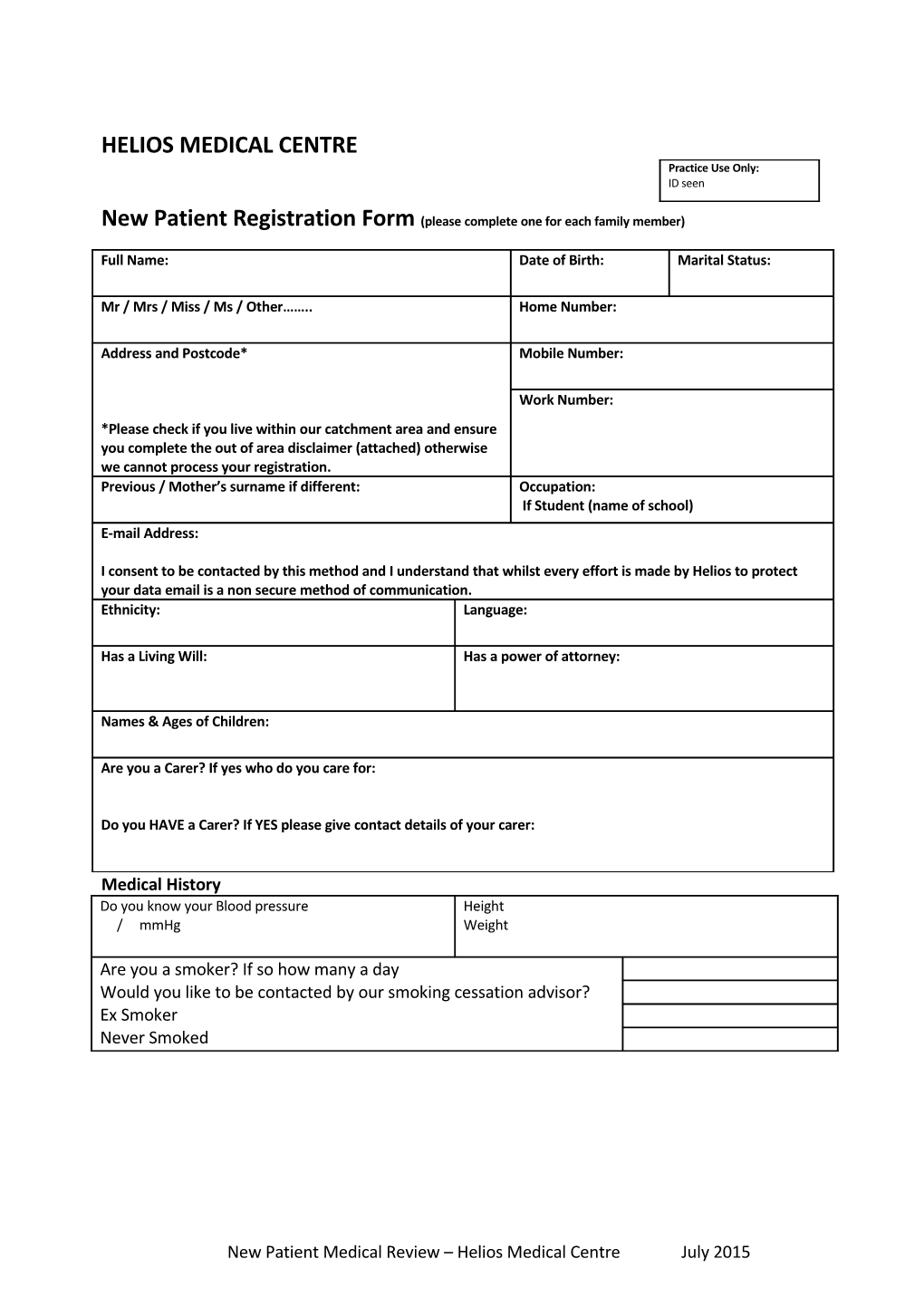 Identifying Patient Needs Protocol & New Patient Registration Policy & Form