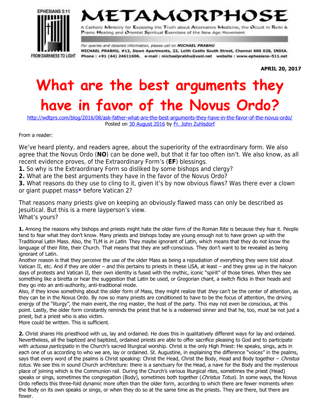 What Are the Best Arguments They Have in Favor of the Novus Ordo?