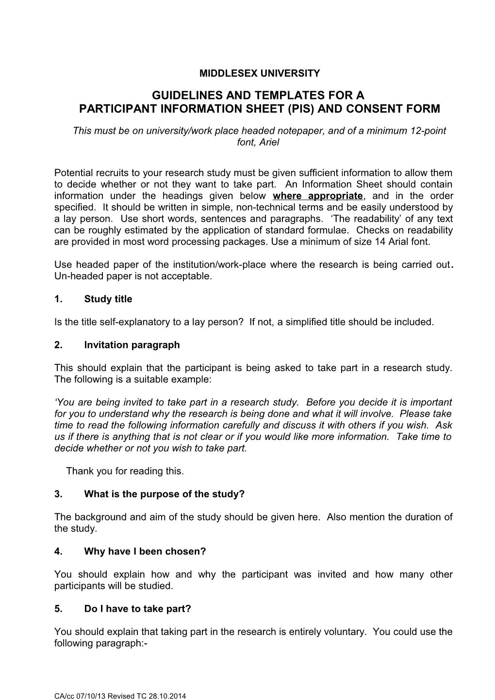 Participant Information Sheet (Pis) and Consent Form