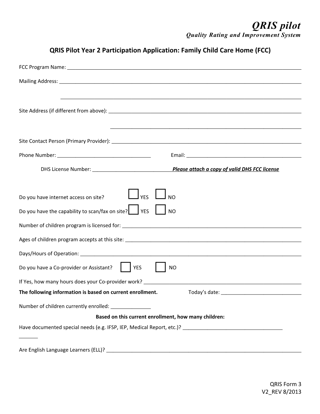 QRIS Pilot Year 2 Participation Application: Family Child Care Home (FCC)