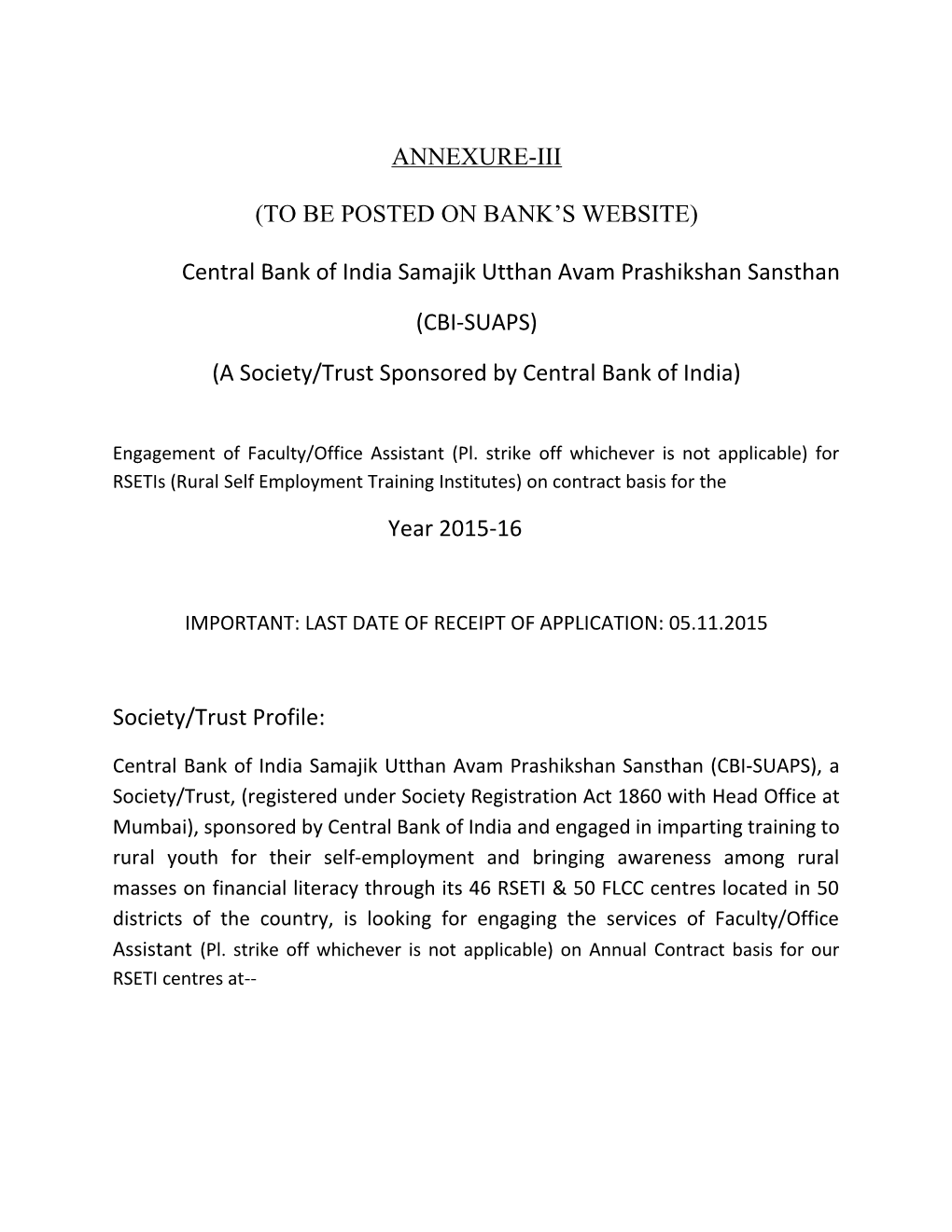 Central Bank of India Samajik Utthan Avam Prashikshan Sansthan