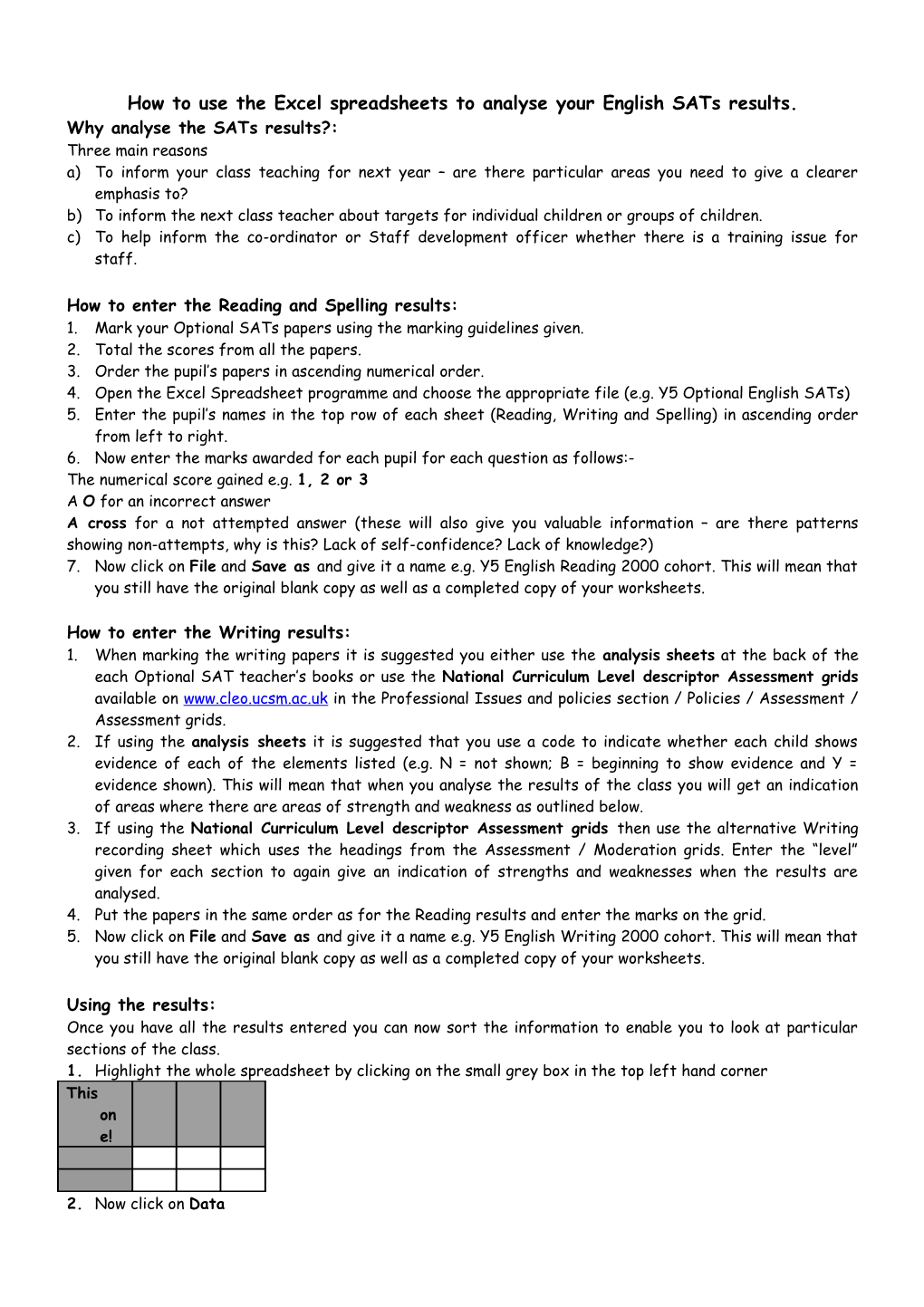 How to Use the Excel Spreadsheets to Analyse Your English Sats Results