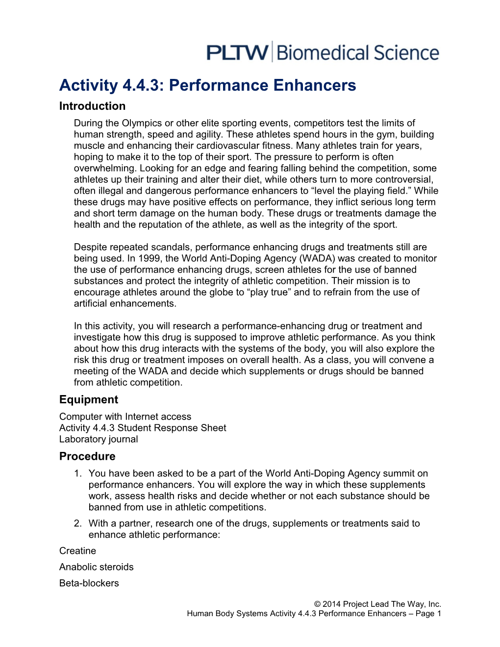 Activity 4.4.3: Performance Enhancers