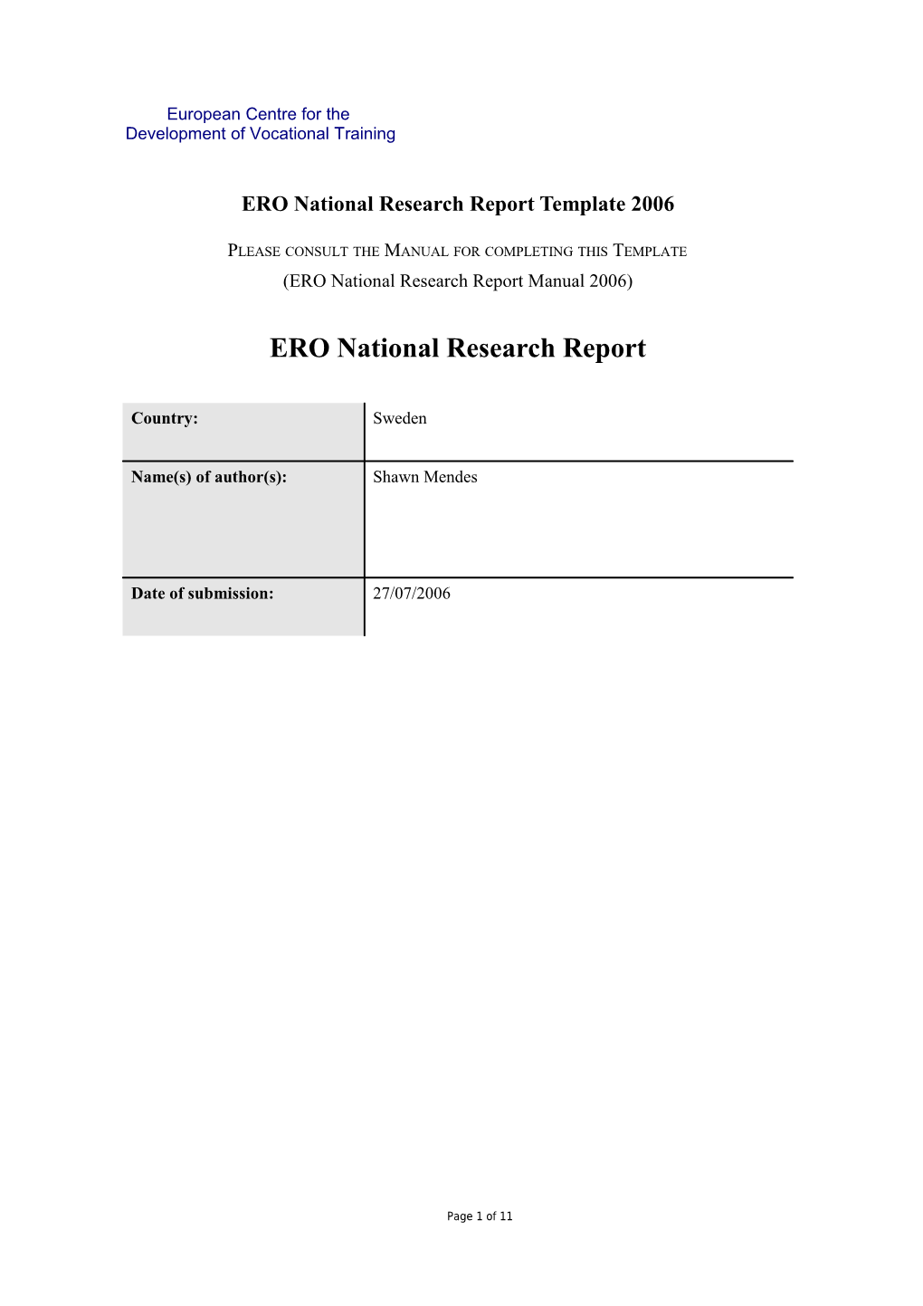 ERO National Research Report Template 2006