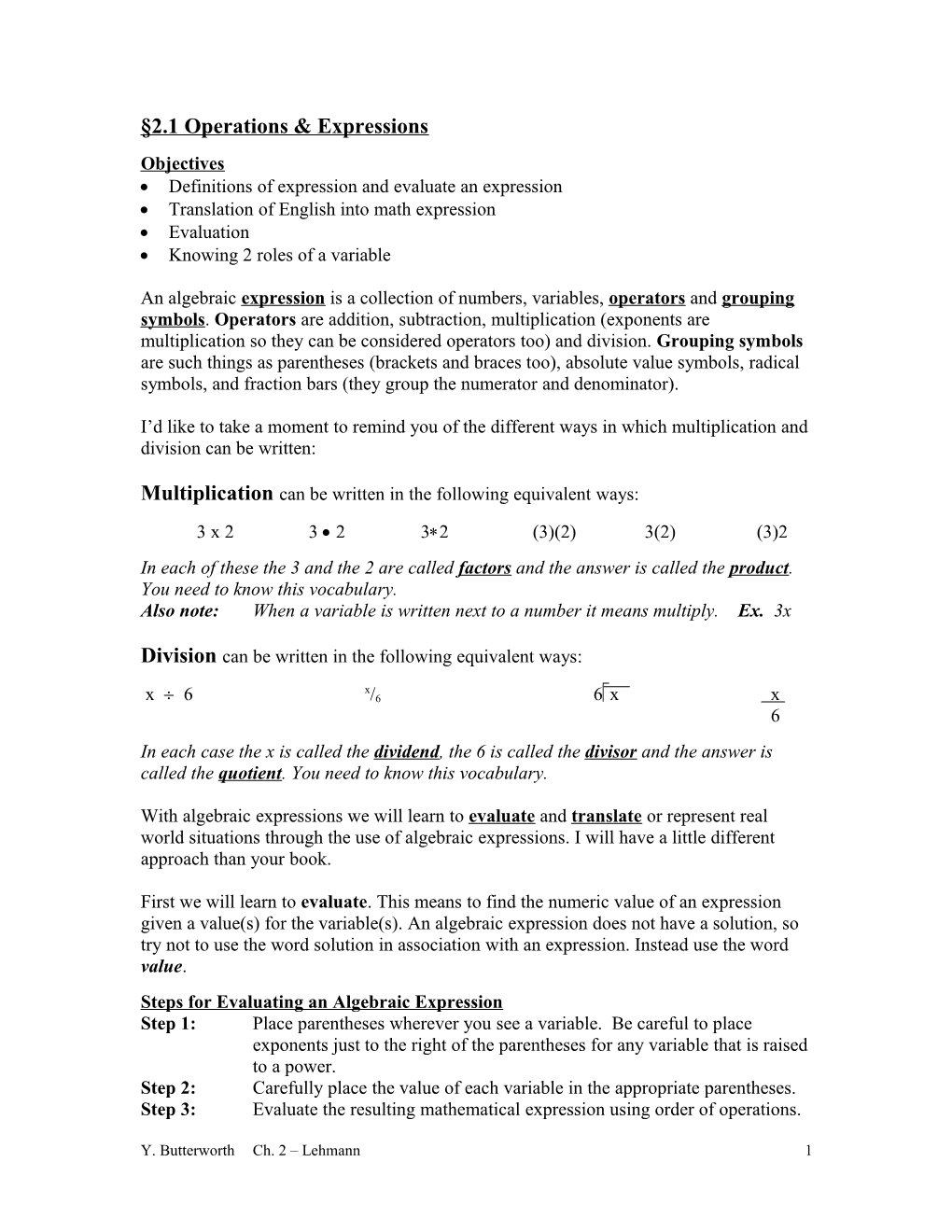 2.1 Operations & Expressions