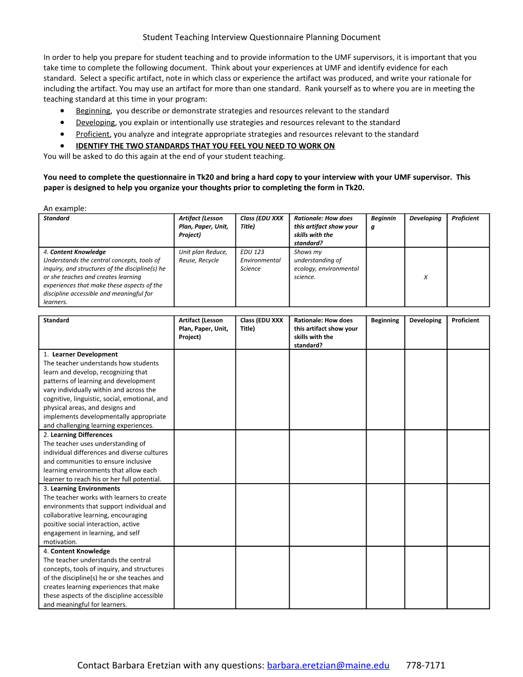 Student Teaching Interview Questionnaireplanning Document