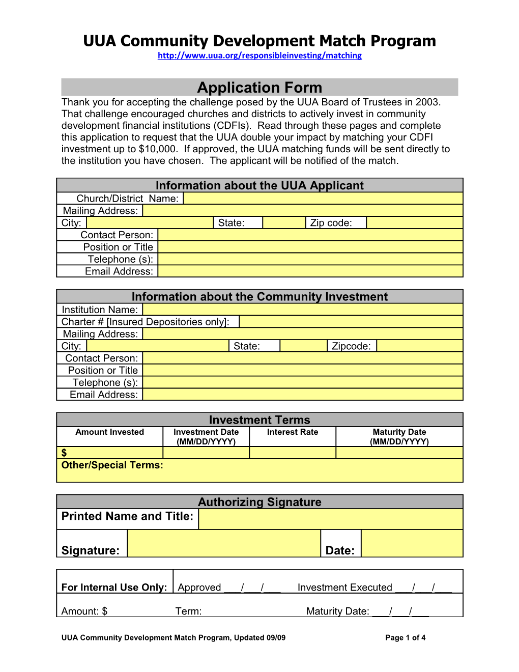 UUA Community Development Match Program