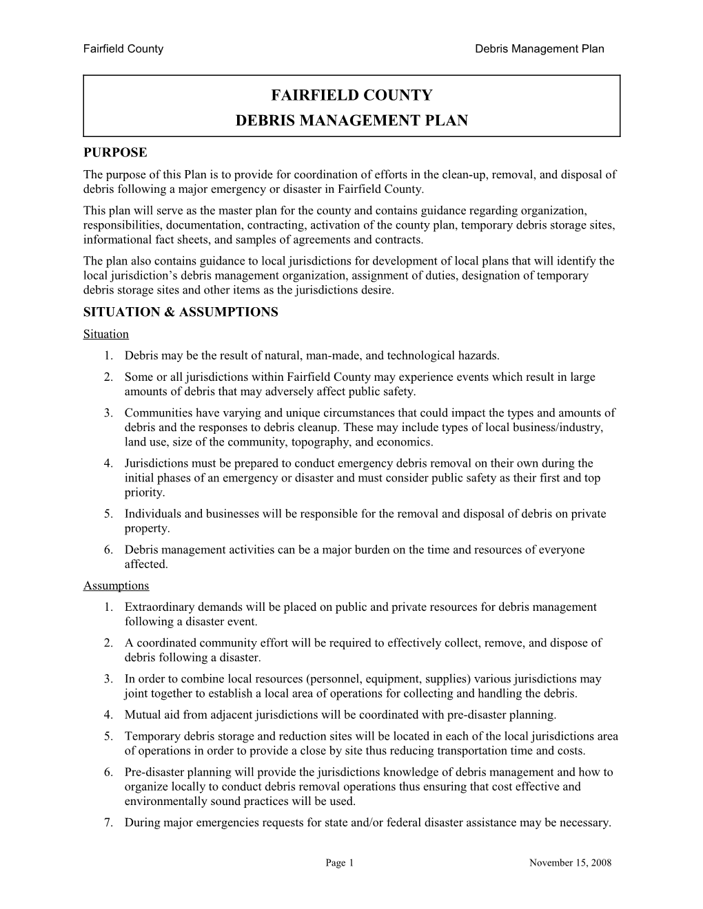 Sample Plan for Debris Management