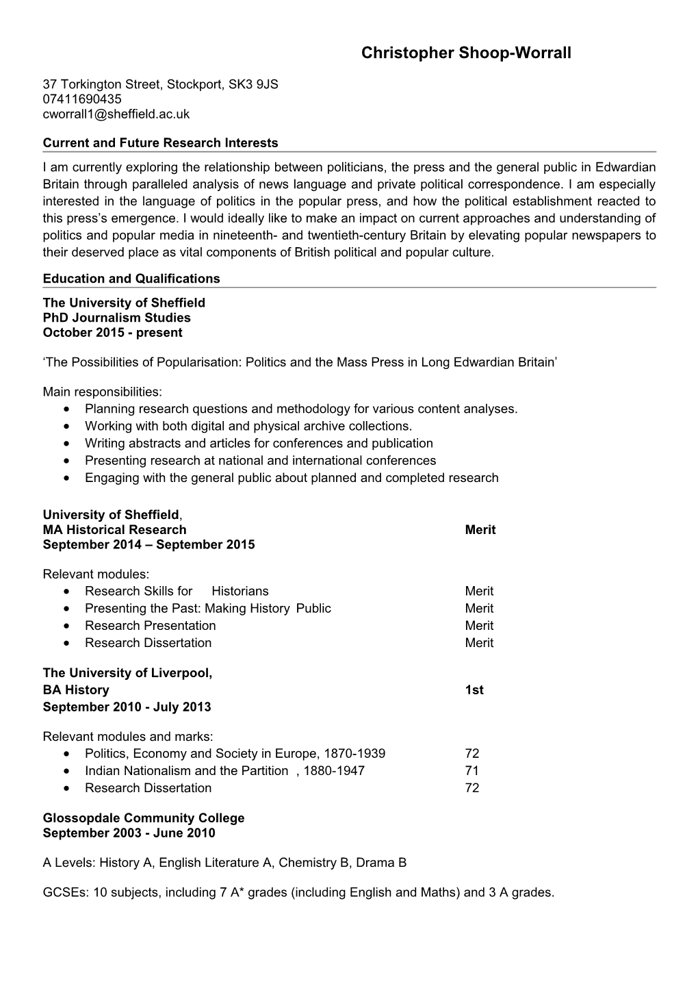 Current and Future Research Interests