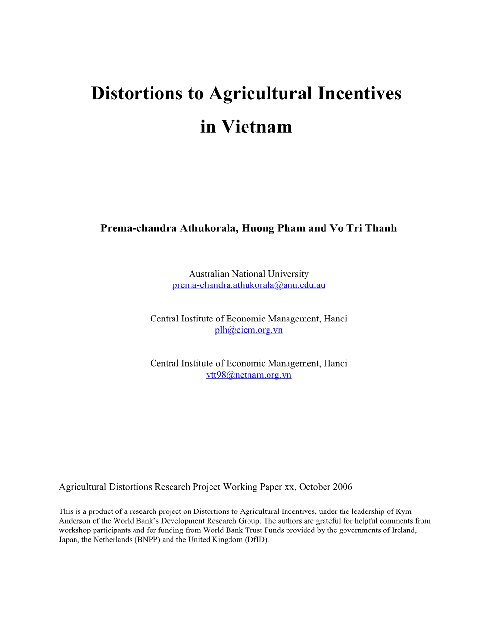 Distortions to Agricultural Incentives: Ri Lanka Chapter