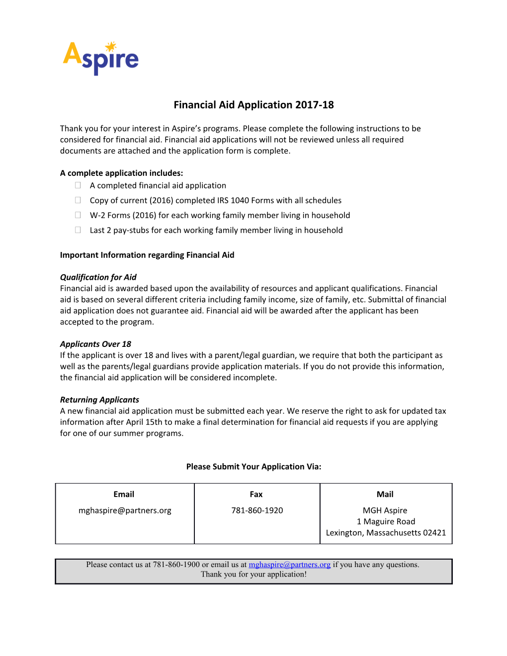 Aspire Financial Aid Application 2017-18 Page 1