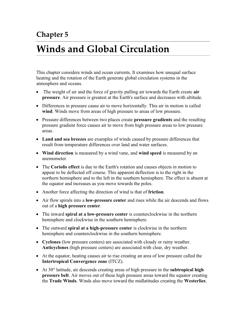 Winds and Global Circulation