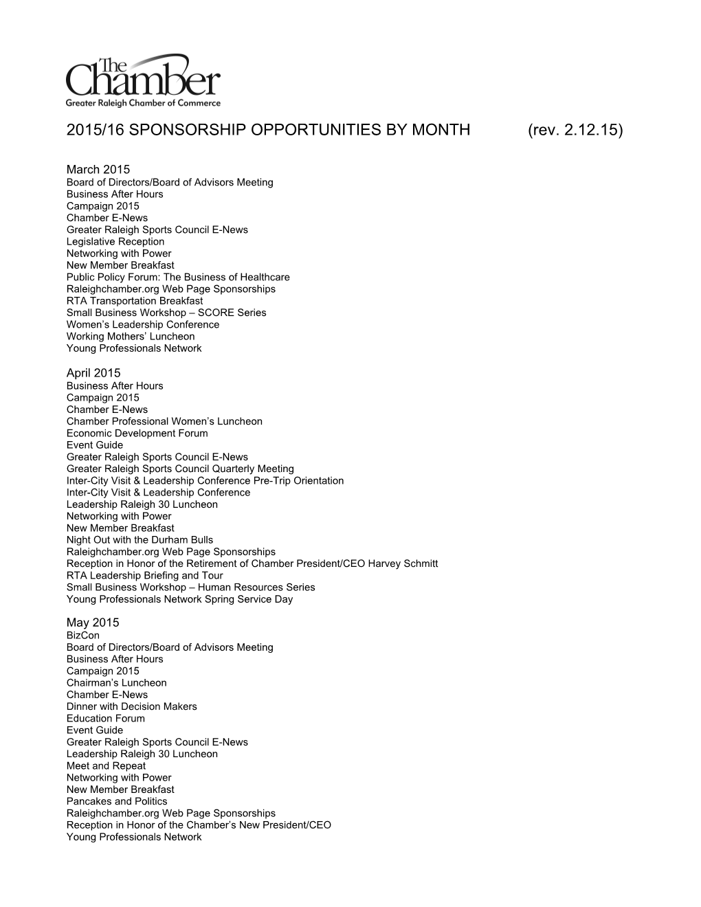 2015/16 SPONSORSHIP OPPORTUNITIES by MONTH(Rev. 2.12.15)