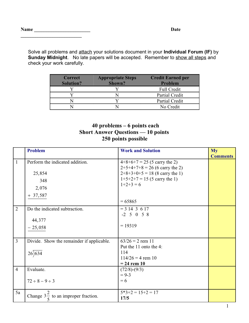 Short Answer Questions 10 Points