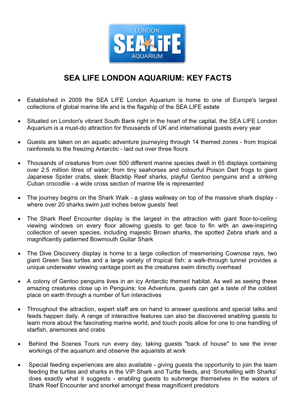 Sea Life London Aquarium: Key Facts