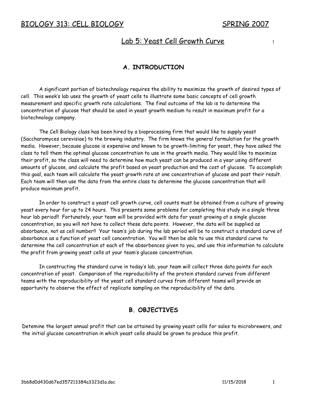 Lab 5: Yeast Cell Growth Curve1