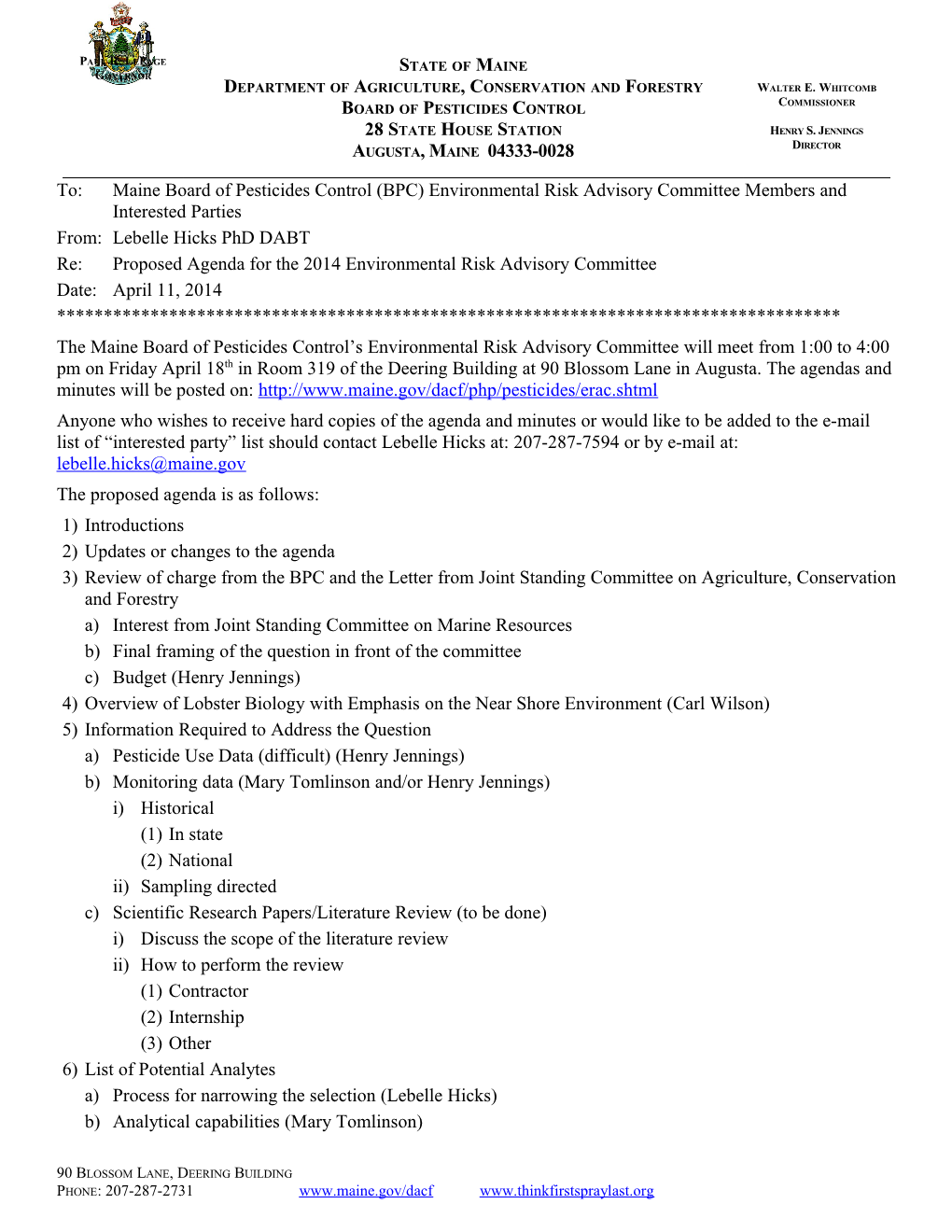 Proposed ERAC Agenda 4-11-14