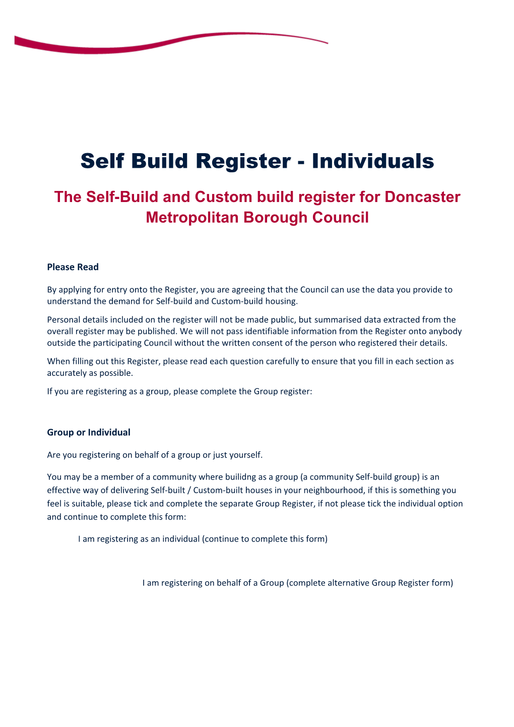 Self Build Register - Individuals