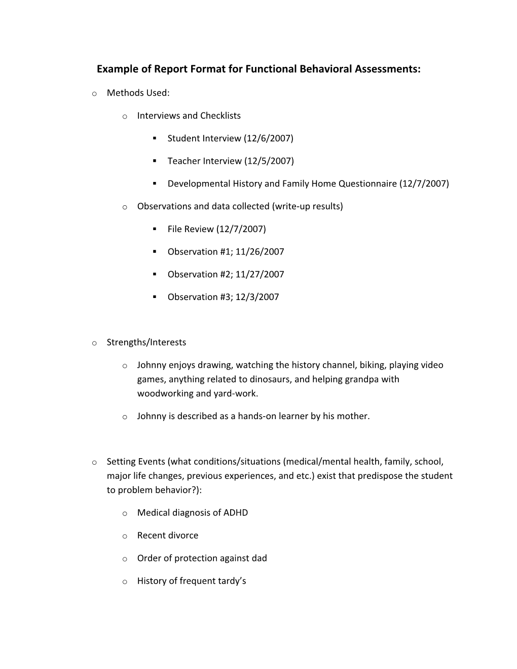 Example of Report Format for Functional Behavioral Assessments