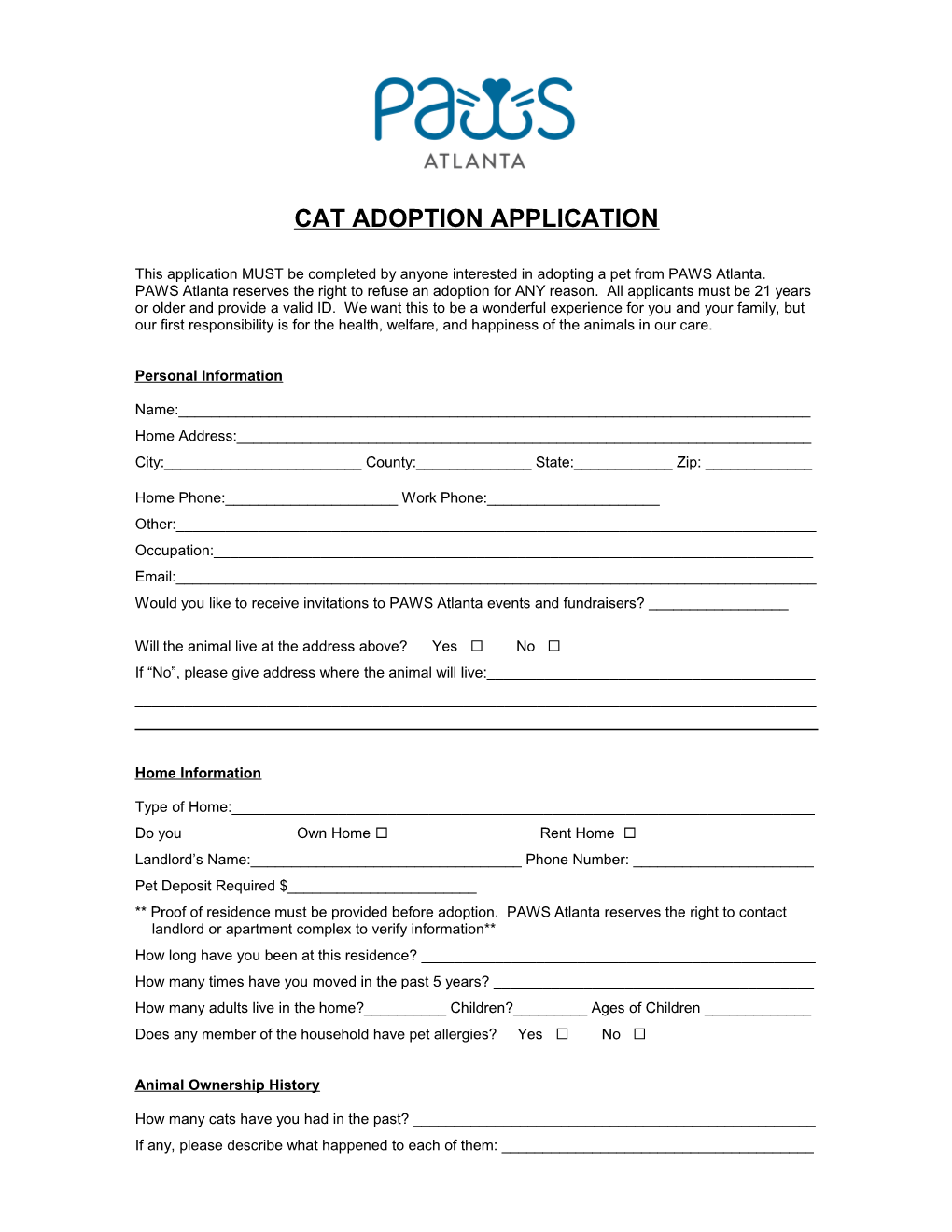 Cat Adoption Application