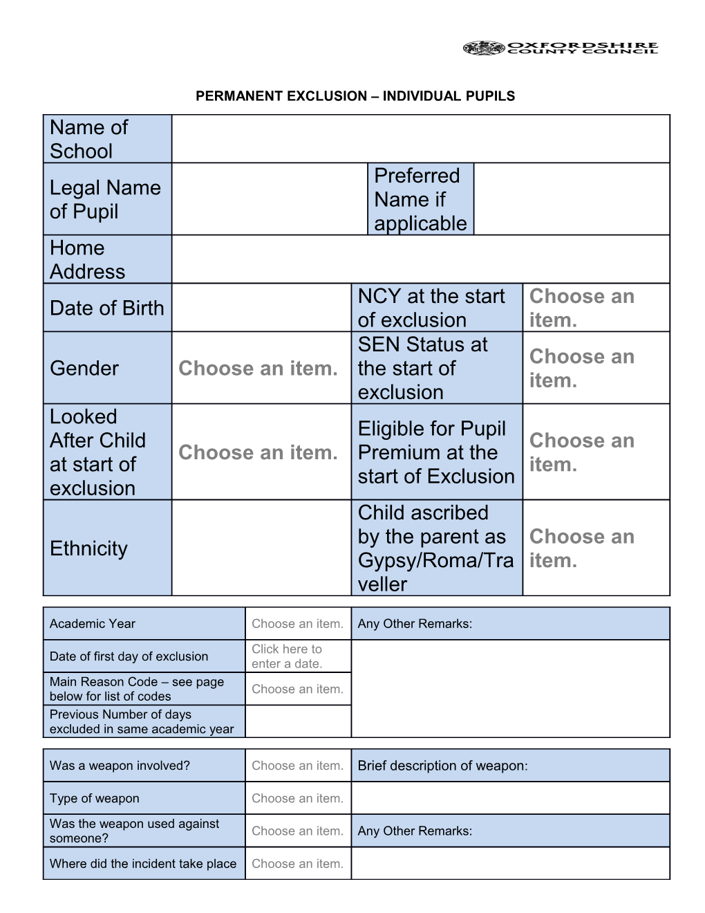 Exclusion Individual Pupils