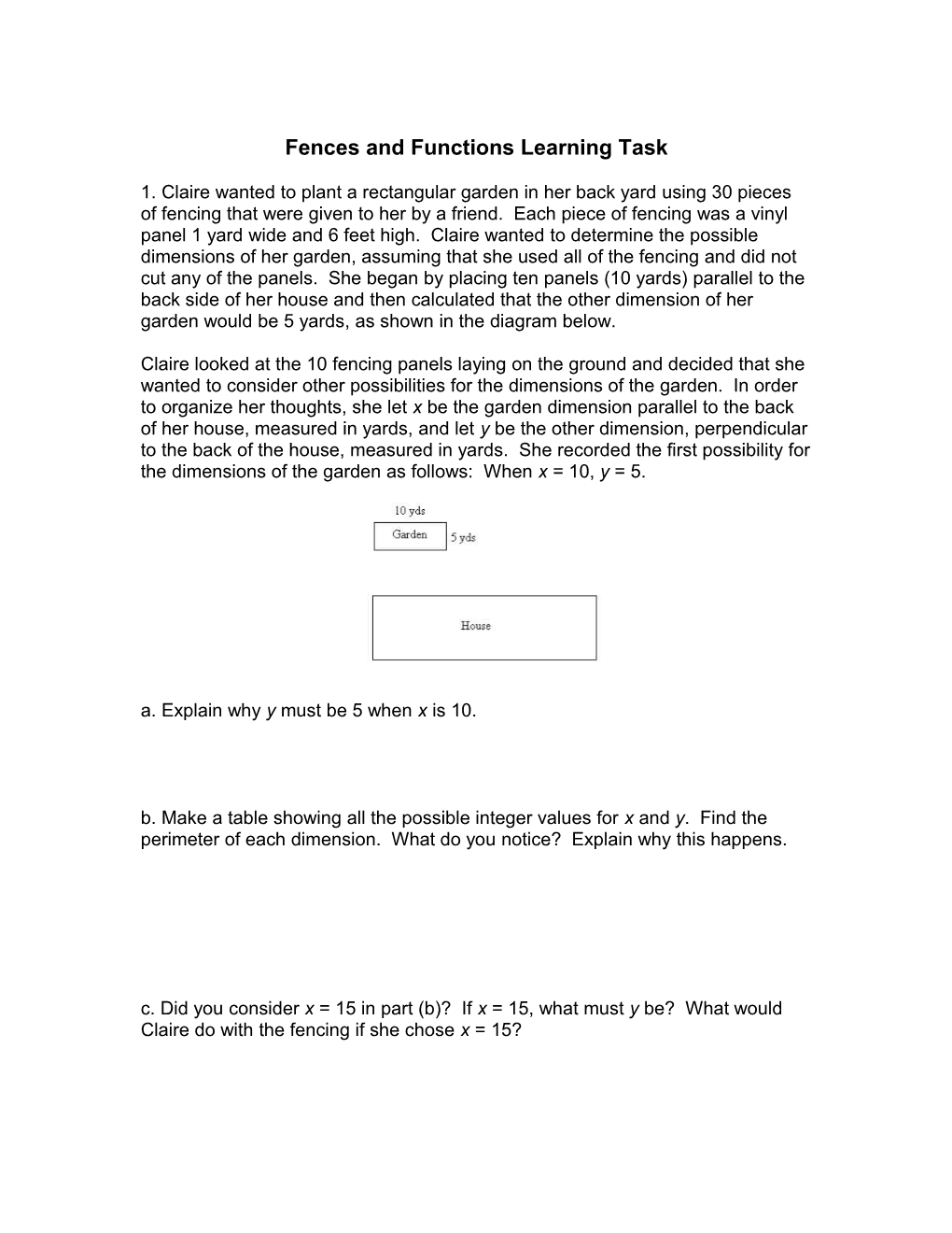 Fences and Functions Learning Task