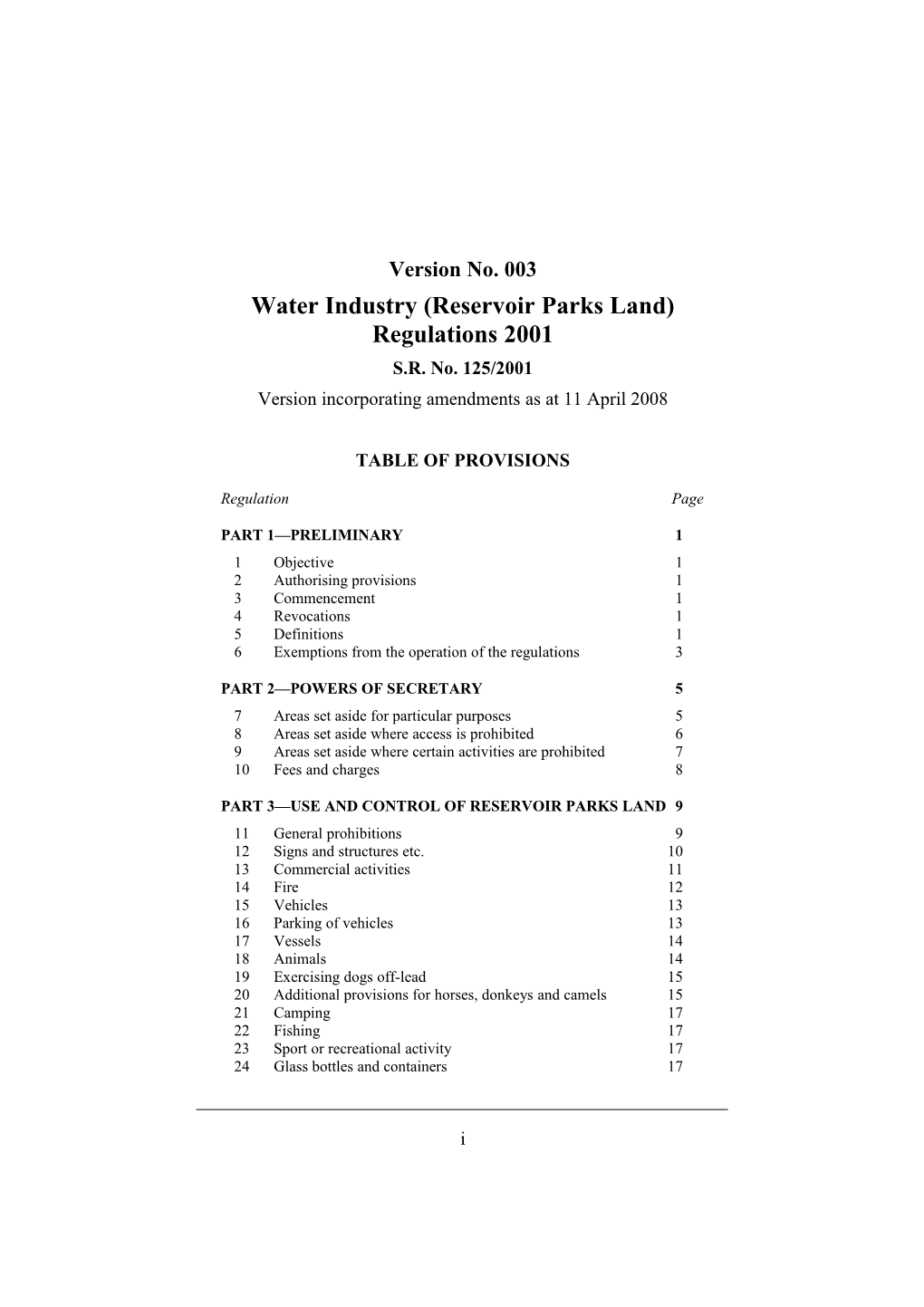 Water Industry (Reservoir Parks Land) Regulations 2001