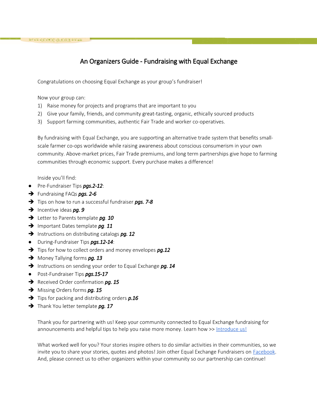 An Organizers Guide - Fundraising with Equal Exchange
